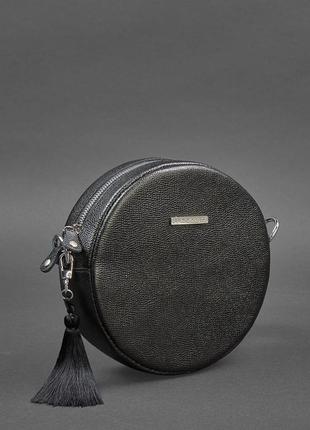 Жіноча шкіряна кругла сумка через плече крос-боді з натуральної шкіри чорна4 фото