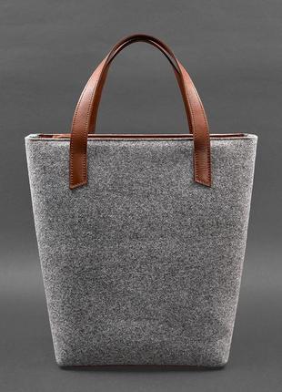Петрова жіноча сумка шоппер з шкіряними коричневими вставками, шопер з фетра і натуральної шкіри2 фото