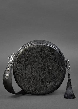 Женская кожаная круглая сумка через плечо кросс-боди из натуральной кожи черная3 фото