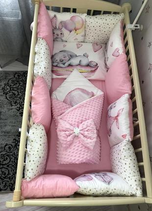 Комплект постільної білизни baby comfort premium 8 елементів зайка рожевий