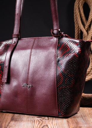 Оригинальная женская сумка karya 20835 кожаная бордовый9 фото
