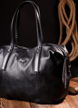 Вместительная женская сумка с ручками karya 20865 кожаная черный9 фото