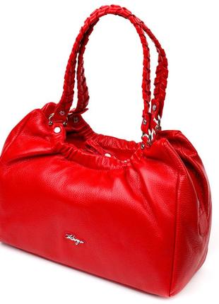 Яркая женская сумка с ручками karya 20843 кожаная красный