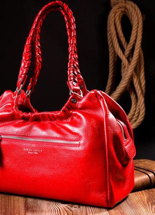 Яскрава жіноча сумка з ручками karya 20843 шкіряна червона10 фото