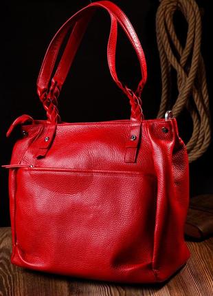 Яркая и вместительная женская сумка с ручками karya 20880 кожаная красный9 фото