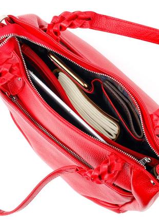 Яркая и вместительная женская сумка с ручками karya 20880 кожаная красный6 фото