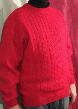 Пуловер мужской темно-красного цвета, вязка "косички", шерсть. bowen&wright