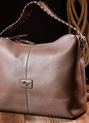 Велика шкіряна жіноча сумка karya 20848 коричневий9 фото