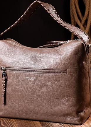 Велика шкіряна жіноча сумка karya 20848 коричневий10 фото