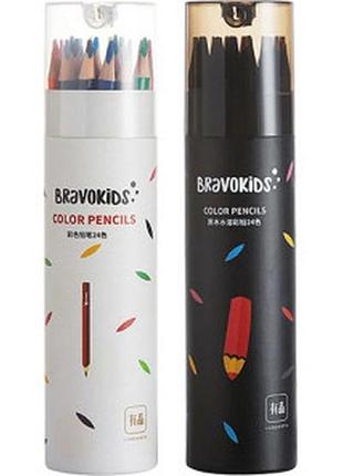 Набір кольорових олівців xiaomi bravokids 24 кольору 2 упаковки разом 48 штук (прості + водні)