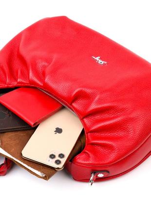 Яркая женская сумка багет karya 20837 кожаная красный8 фото