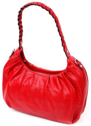 Яркая женская сумка багет karya 20837 кожаная красный2 фото