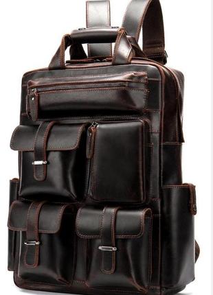 Рюкзак дорожній vintage 14711 шкіряний темно-коричневий4 фото