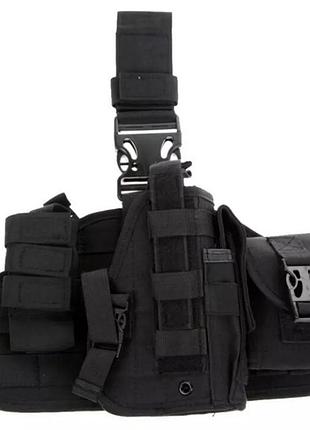 Тактическая кобура на ногу универсальная для пистолета. черная