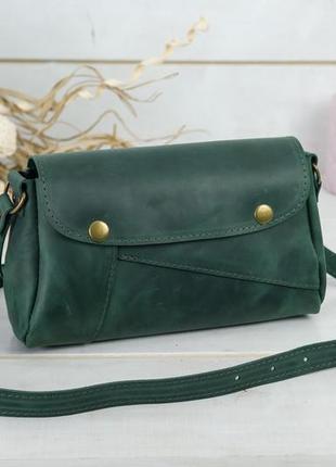 Женская кожаная сумка френки, натуральная винтажная кожа, цвет зеленый