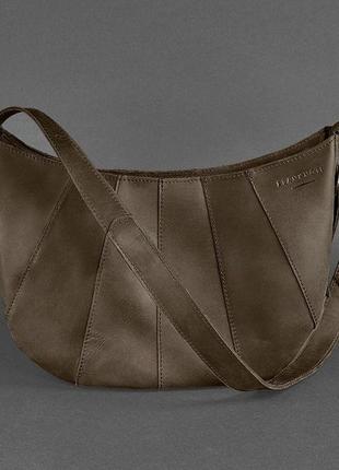 Женская кожаная сумка через плечо круассан из натуральной кожи темно-коричневая