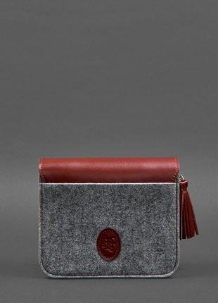 Жіноча фетрова сумка через плече з шкіряними бордовими вставками бохо сумка меседжер крос-боді4 фото