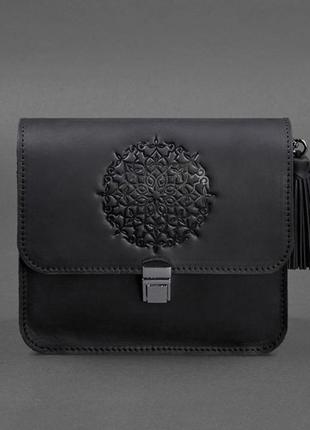 Жіноча шкіряна сумка через плече бохо сумка меседжер крос-боді з натуральної шкіри чорна