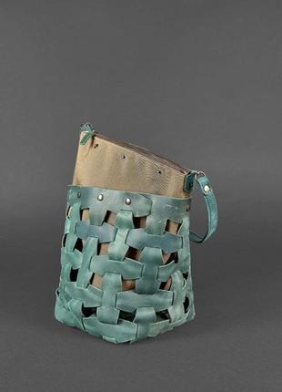 Женская кожаная плетеная сумка через плечо кросс-боди из натуральной кожи размер м зеленая4 фото