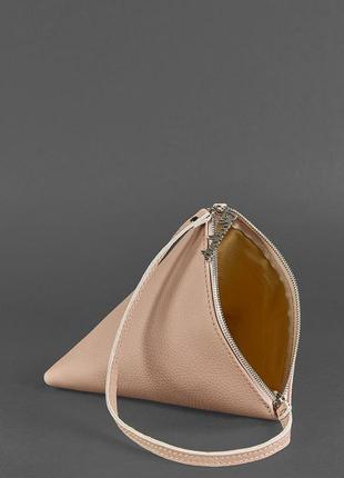 Женская маленькая кожаная сумка косметичка через плечо или на руку из натуральной кожи светло-бежевая4 фото