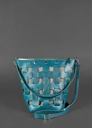 Женская кожаная плетеная сумка через плечо кросс-боди из натуральной кожи размер м зеленая2 фото