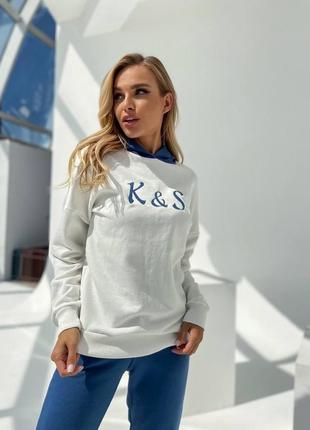 Жіночий спортивний костюм молоко+синій 240к