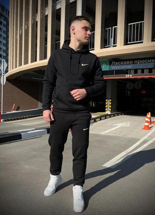 Мужской зимний спортивный костюм nike черный | комплект худи и штаны найк