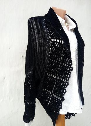 Красивый вязаный комбинированный чёрный распашной кардиган,болеро.