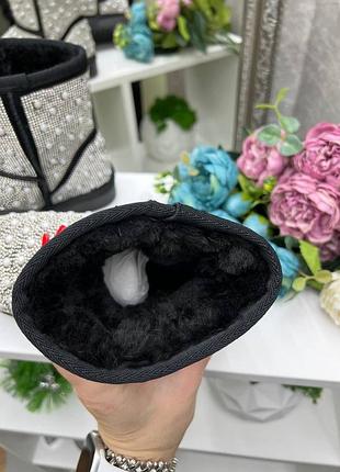 Женские угги стразы черные зимние жэнкие черные угги со стразами на меха зимние замш