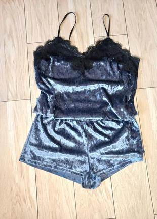 Пижама велюровая l графит