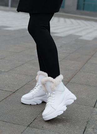 Шкіряні зимові черевики високі кросівки з хутром натуральна шкіра кожаные зимние ботинки высокие кроссовки с мехом натуральная кожа6 фото