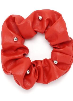 Гумка для волосся червона екошкіра з намистинами korona ua 10 см