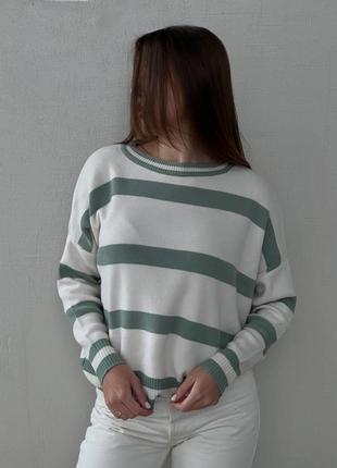 Зеленая кофта в широкую полоску акрил стильная свободная свитер джемпер свободный качественный4 фото