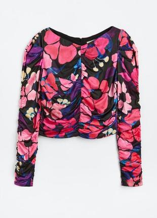 Стильный укороченный кроп топ блуза в цветочный принт от h&m
