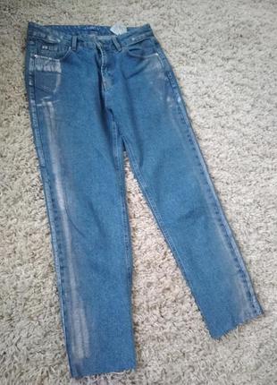 Актуальные катоновые джинсы мом с серебряным напылением, р. 38/405 фото