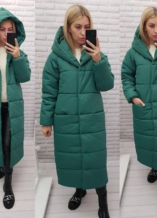 Зимнее теплое длинное пальто женское зеленое прямое с капишоном женское длинное пальто зеленоеное зимнее3 фото