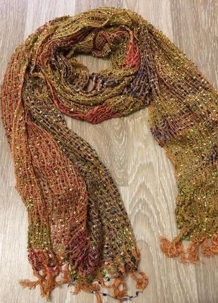 Красивый шарф палантин, накидка, шаль разноцветный, сетка