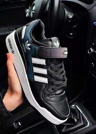 Мужские кроссовки adidas forum low white/black черные с белым хамелеон кожаные прошитые адидас