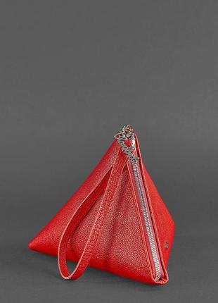 Женская маленькая кожаная сумка косметичка через плечо или на руку из натуральной кожи красная2 фото