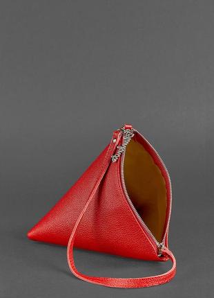 Женская маленькая кожаная сумка косметичка через плечо или на руку из натуральной кожи красная3 фото
