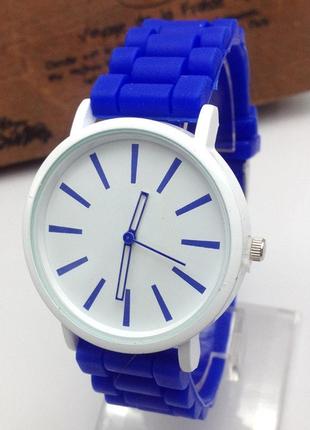 Часы женева кварц с силиконовым ремешком синие
