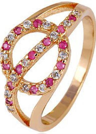 Кольцо позолота gold filled с белыми и рубиновыми цирконами (gf440) размер 17