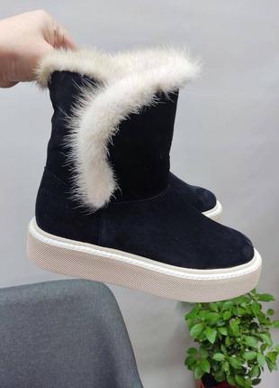 Сапоги уги угги ugg чёрные замшевые с мехом норки пошив цвет по выбору