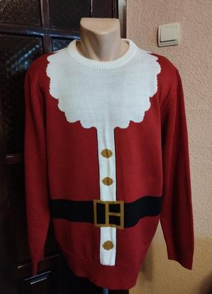 Светер новогодний мужской темно красный,размер l (48-50размер) с сантой от tu