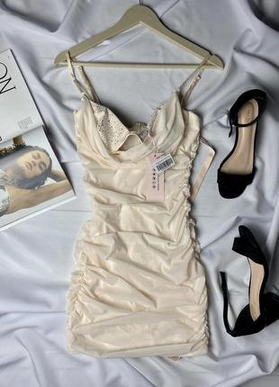 Шикарна сукня ніжно бежевого кольору 💔 актуальний святковий фасон розмір s m🌹1 фото