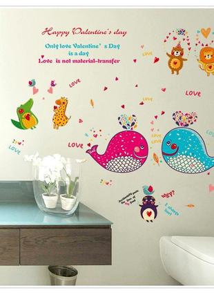 Детская интерьерная наклейка на стену киты и звери  sk90921 фото