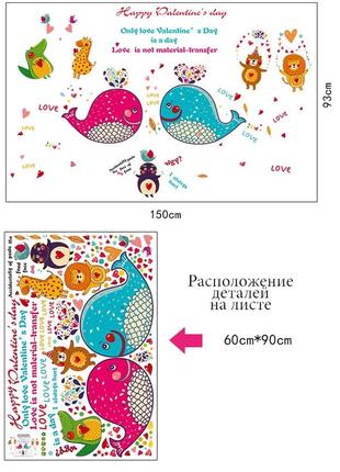 Детская интерьерная наклейка на стену киты и звери  sk90923 фото