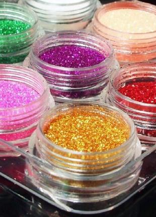 Блёстки для ногтей набор 12 шт.