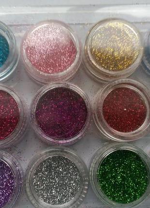 Блёстки для декора ногтей, набор, 12 оттенков