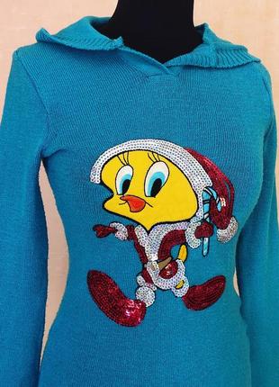 Светр-худі з курчам tweety, паєтки, яскравий малюнок-аплікація